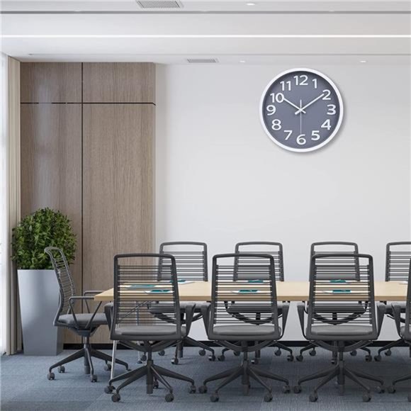 Wall Clock 12 Inch Silent Non-Ticking Battery Operated Clock Big Numbers Gray - Picture 6 of 6